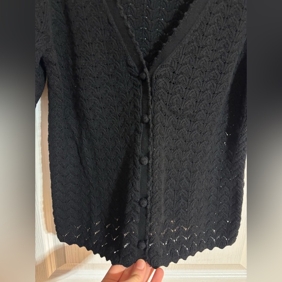 Aritzia Wilfred Fika Puff Sleeve Knit Cotton Buttoned Black Cardigan Size Large - Picture 10 of 14